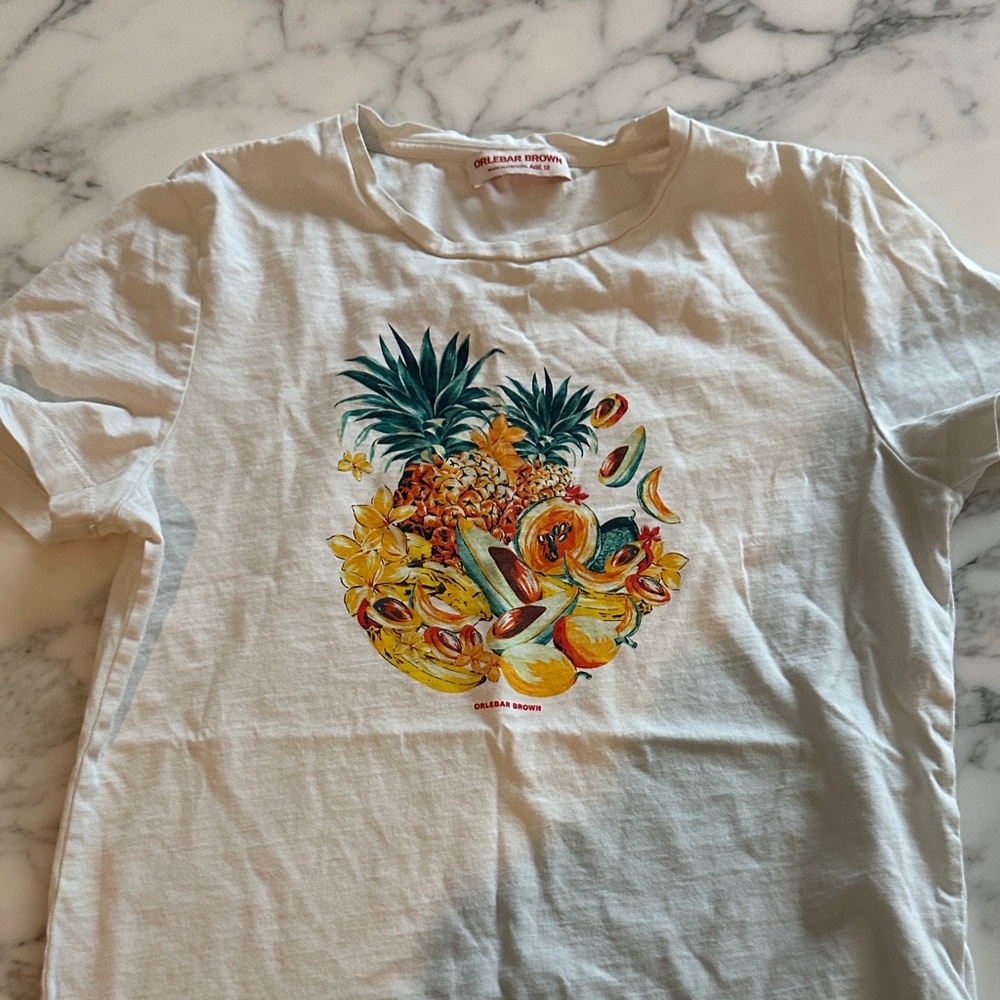 Orlebar Brown Kids' White Tee with Tropical Fruit Design